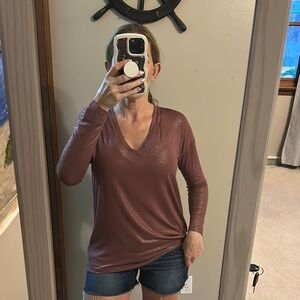 Express Pink Fitted Long Sleeve Blouse